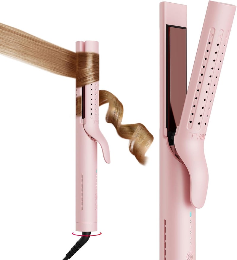TYMO Airflow 2.0 Curling Iron Flat Iron - Hair Straightener and Curler 2 in 1, 1.25 Inch Curling Wand for Long Short Hair, Dual Voltage for Travel, 54 Million Ionic, Anti-Tangle, 5 Temps, Pink - Image 1